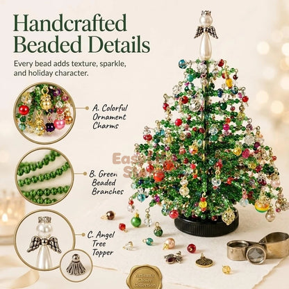 DIY Beaded Christmas Tree Kit – 3D Crystal Craft with LED Lights for Holiday Activities, Handmade Gifts & Festive Decor