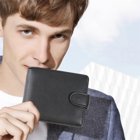 Billetera de cuero de gran capacidad para hombre con ventana para identificación, ranuras para tarjetas y monedero.