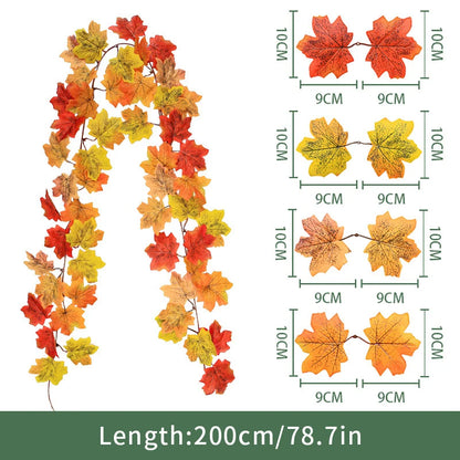 2M Artificial Maple Leaf Garland – Faux Fallen Leaves Autumn Rattan Decor for Thanksgiving, Halloween, Wedding, Christmas & Holiday Festivals