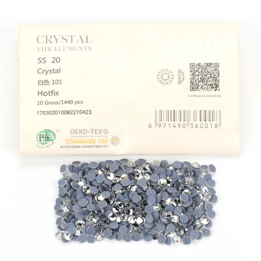 Pedrería Termoadhesiva Blanca Seda Mocca YHB – Cristales Premium de Espalda Plana para Zapatos, Bolsos, Ropa, Joyería y Manualidades DIY
