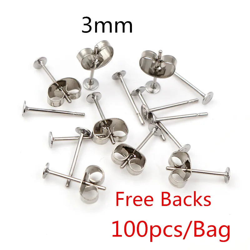 Clous de boucles d'oreilles en acier inoxydable doré, 50 à 100 pièces, avec attaches – Tiges de base vierges pour la fabrication de bijoux et boucles d'oreilles DIY