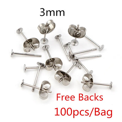 Clous de boucles d'oreilles en acier inoxydable doré, 50 à 100 pièces, avec attaches – Tiges de base vierges pour la fabrication de bijoux et boucles d'oreilles DIY
