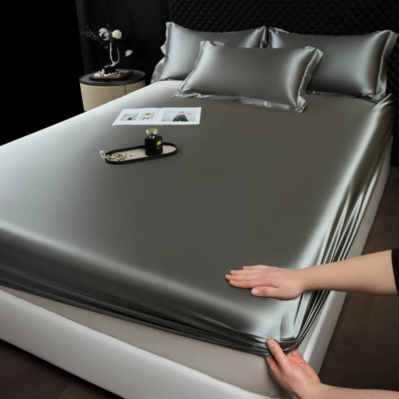 Rayon Satin Fitted Sheet – Soft Mattress Cover with Elastic Band for Single, Double, Queen & King Beds