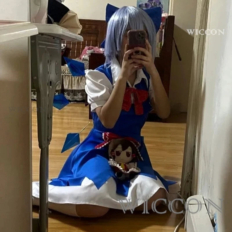 Touhou Project Cirno Cosplay Costume – The Embodiment of Scarlet Devil Outfit with Headwear