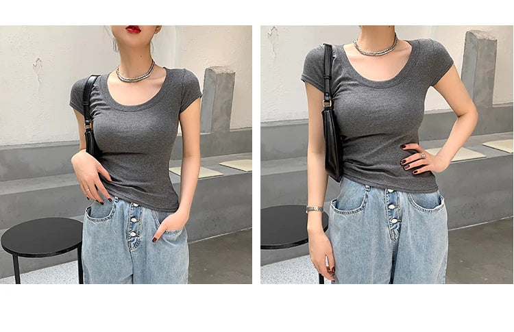 2026 Summer Women’s 100% Cotton Slim T-Shirt Casual Basic O-Neck Solid Korean Style Tee 16 Colors
