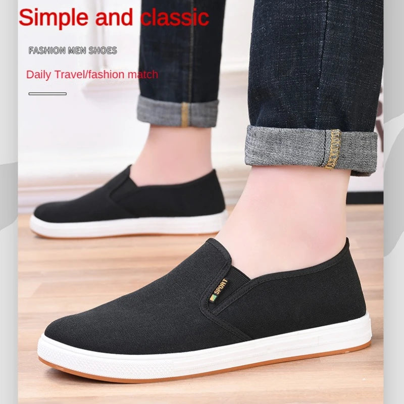 Men's Canvas Slip-On Sneakers – Lightweight Vulcanized Casual Flat Shoes, Comfortable Everyday Walking Footwear