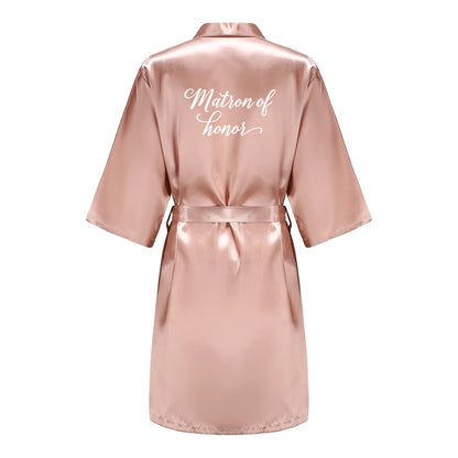 Rose Gold Satin Bridesmaid Robe – Team Bride Wedding Bathrobe for Women | Bridal Party Kimono Gown for Maid of Honor & Mother Gift