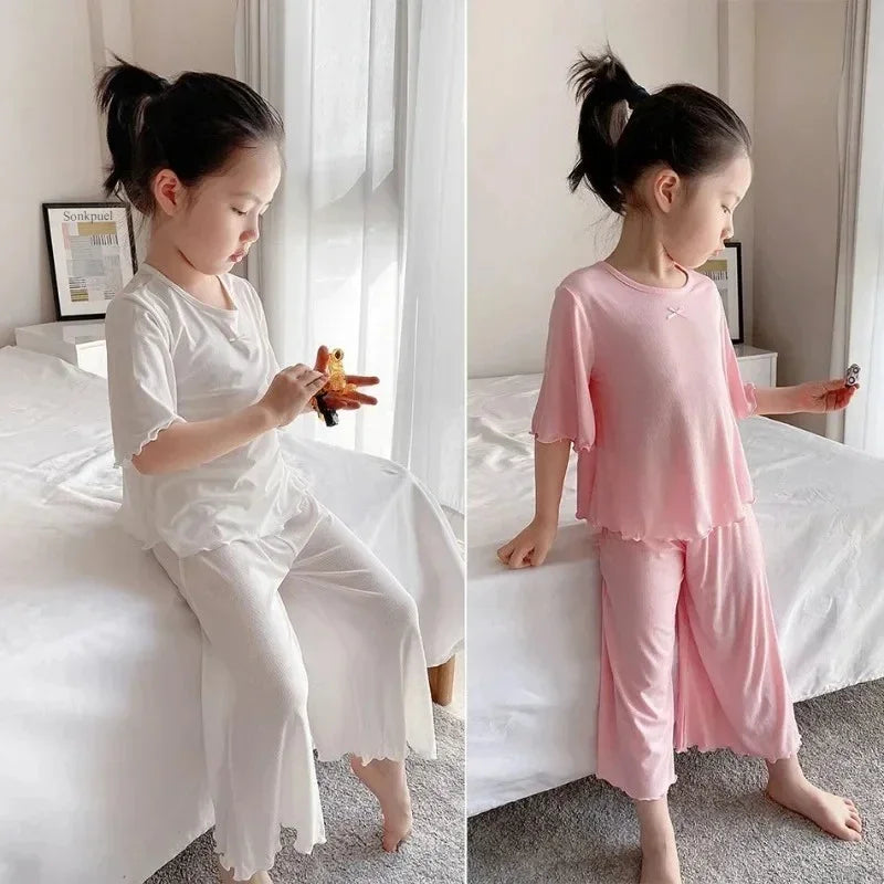 Girls Summer Pajama Set – Short Sleeve Kids Homewear Outfit | Soft Casual Two Piece Clothes Set for Children