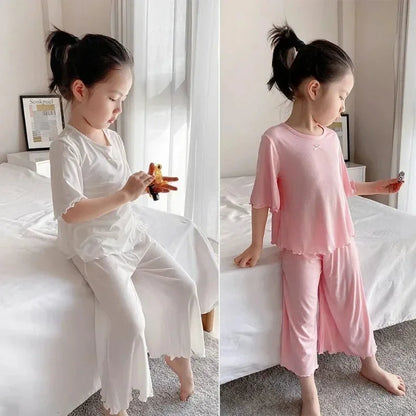 Girls Summer Pajama Set – Short Sleeve Kids Homewear Outfit | Soft Casual Two Piece Clothes Set for Children