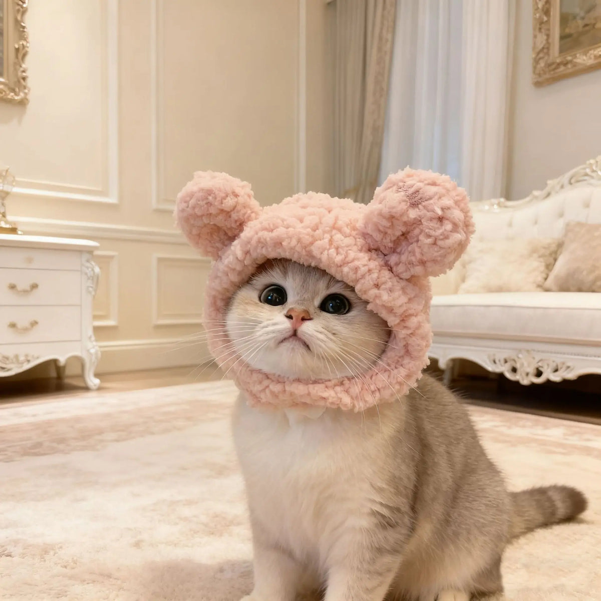 Funny Bear Cat Hat – Plush Winter Pet Head Cover for Cats & Small Dogs, Cute Warm Cosplay Costume & Dress-Up Headwear