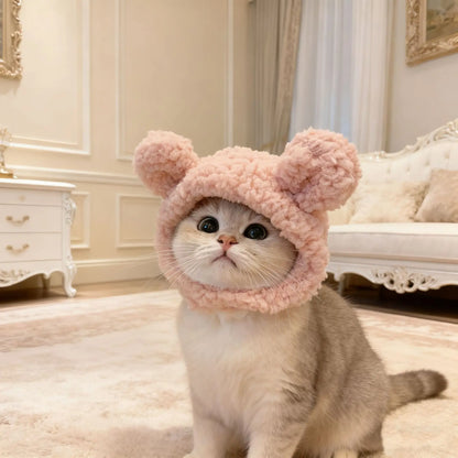 Funny Bear Cat Hat – Plush Winter Pet Head Cover for Cats & Small Dogs, Cute Warm Cosplay Costume & Dress-Up Headwear