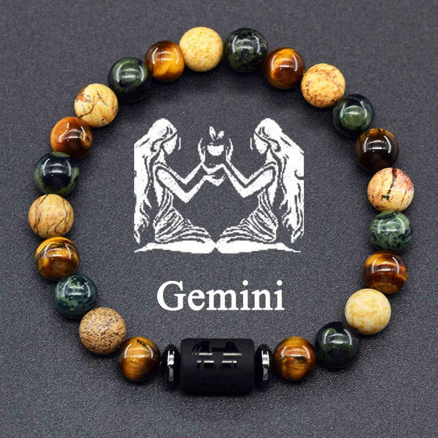 Pulsera de constelación de 12 signos del zodiaco – Brazalete con dije de astrología para hombres y mujeres | Regalo de joyería de amistad Aries, Virgo, Leo y Libra