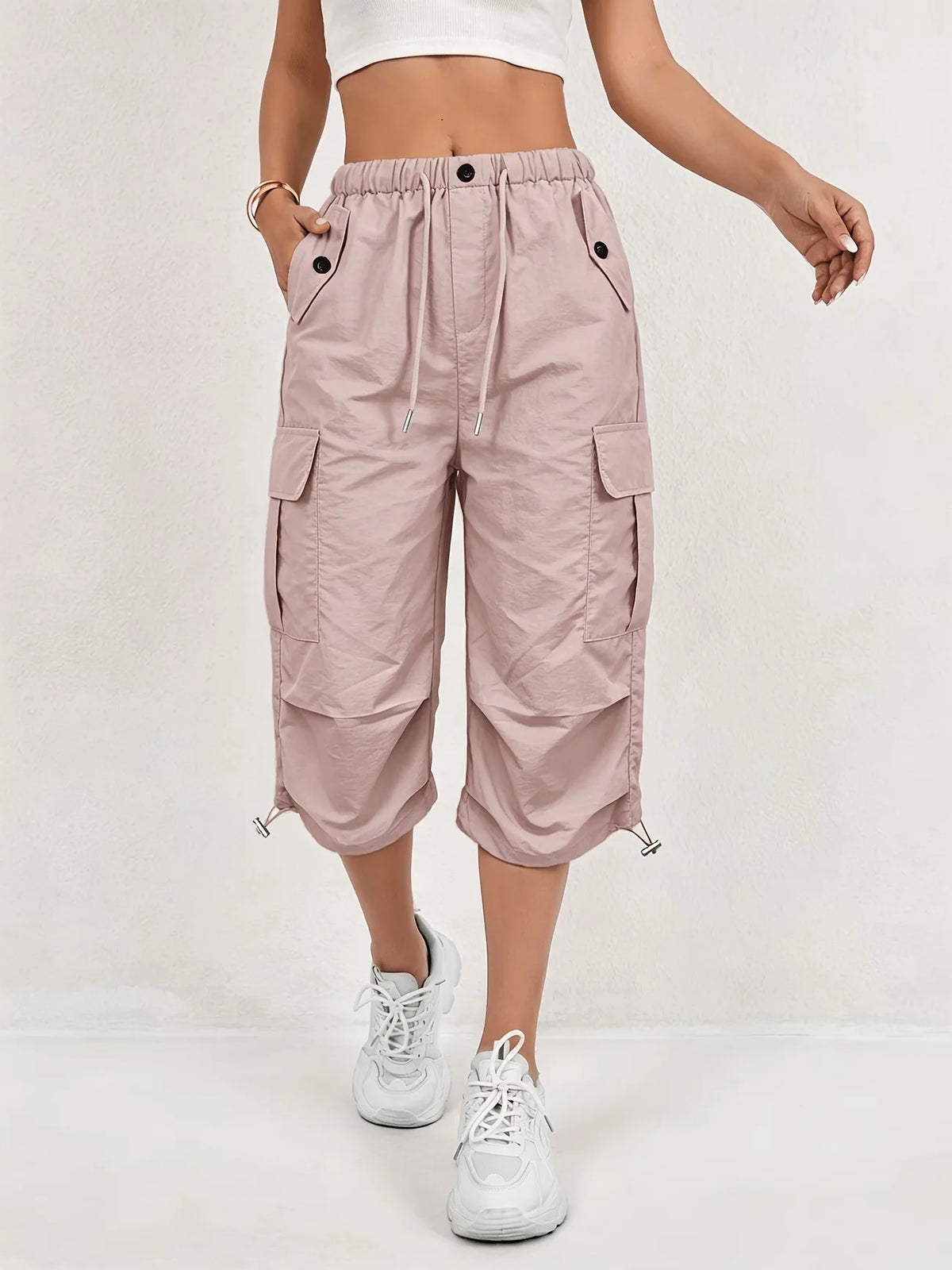 Women's Lightweight Cargo Pants – Quick-Dry Knee-Length Athletic Trousers with Multiple Pockets, Casual Outdoor & Sportswear