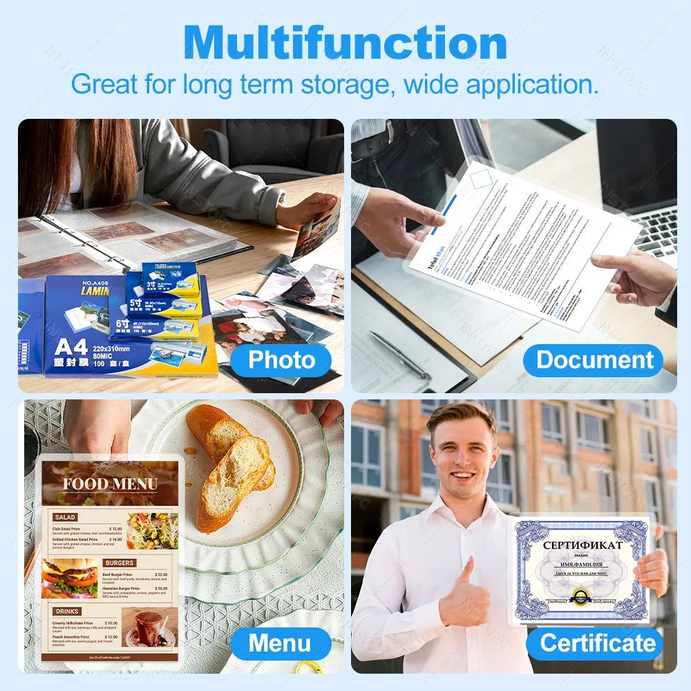 50 Sheets Laminating Film – 80 Micron PET/EVA Thermal Lamination Pouches for 3R, 4R, 5R, A6, A5 & A4, Photos, Files, Cards & Menus