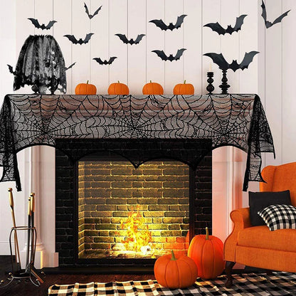 Halloween Tablecloth, Haunted House Pumpkin and Spider Web Table Cover, Spooky Dining Table Decor, Halloween Party Supplies, Indoor Home Kitchen Decoration