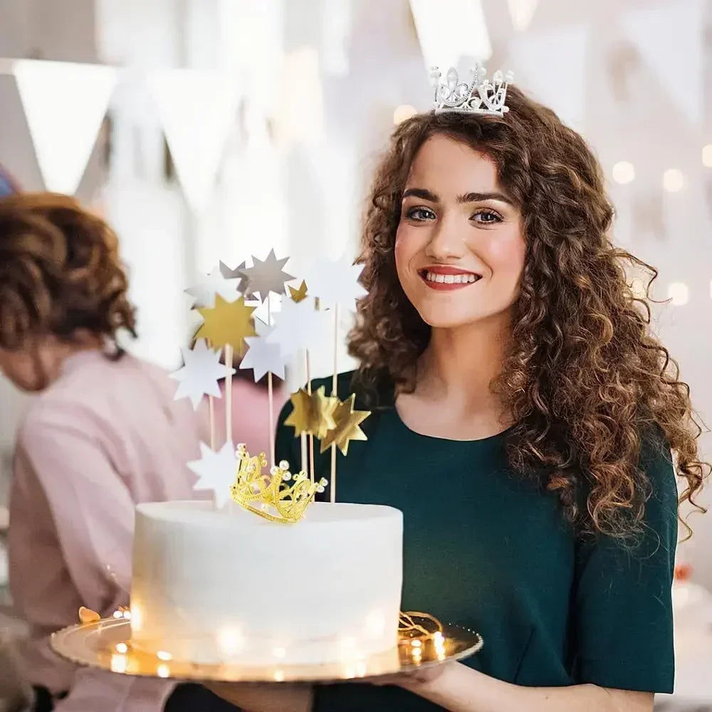 Mini Couronne de Gâteau – Décoration de Tiara de Perles Dorées et Argentées pour Mariages, Anniversaires et Fêtes Prénatales
