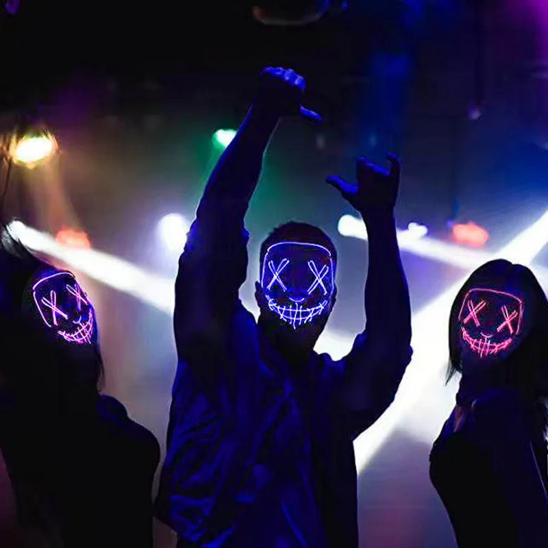 Masque LED sans fil Purge – Masque néon lumineux pour Halloween, fêtes et festivals