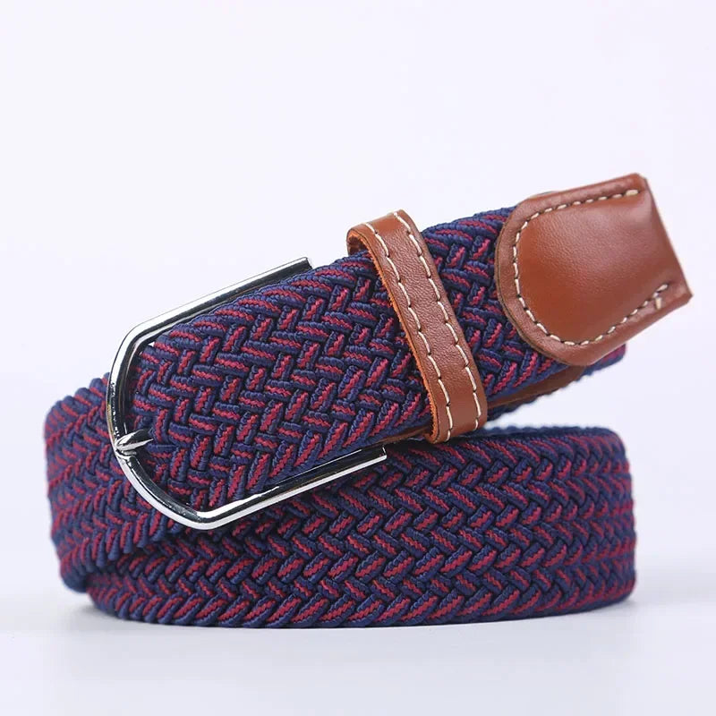 Ceinture élastique tressée unisexe en toile tissée, à boucle ardillon, pour jeans (107/120/130cm)