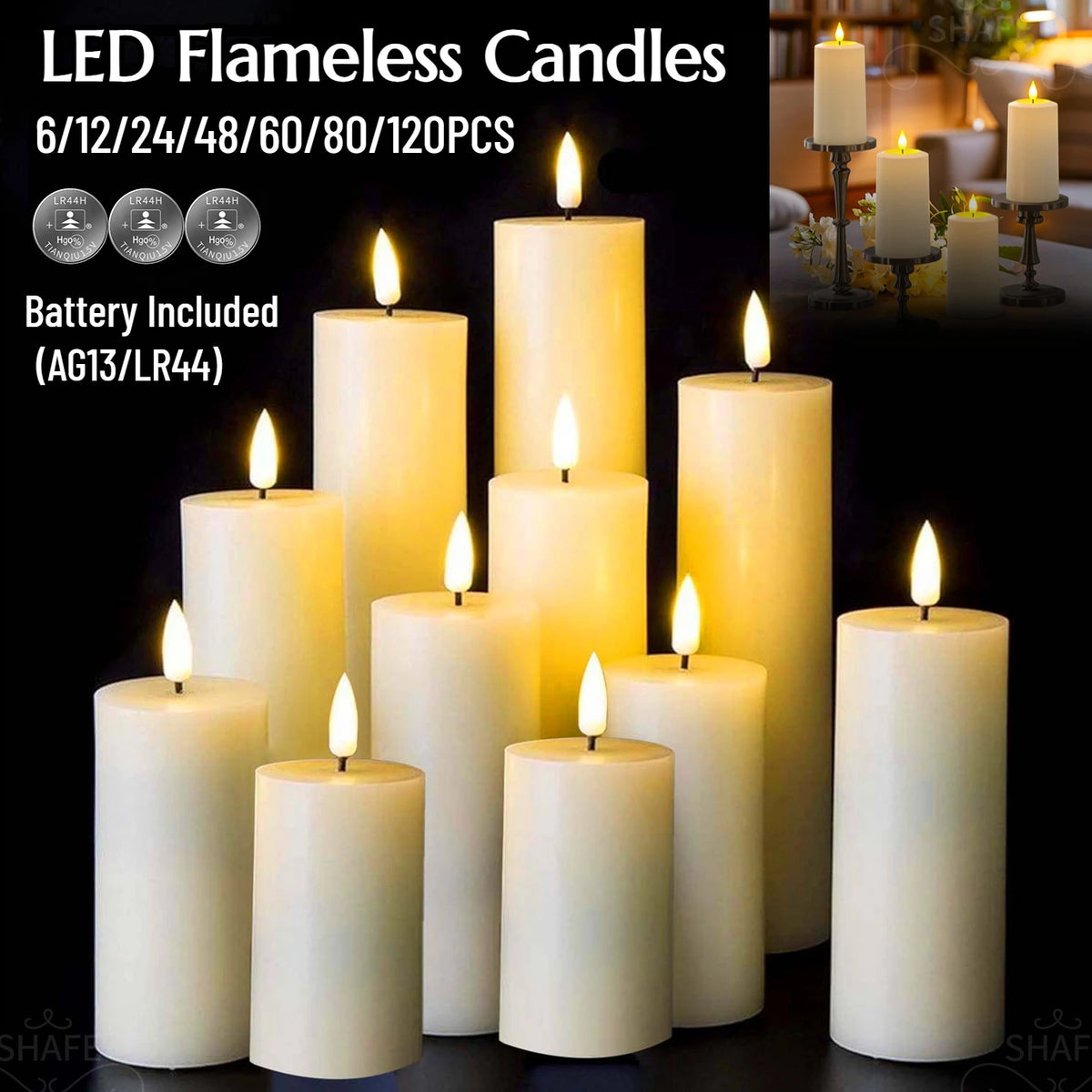 6-120PCS LED Flameless Pillar Candles – Battery-Operated Flickering Fake Candles for Wedding, Birthday, Party & Concert Decor
