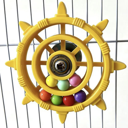 Rudder-Shaped Parrot Spinner Toy – Colorful Bead Rattle & Bite-Resistant Interactive Spinning Wheel Bird Cage Toy