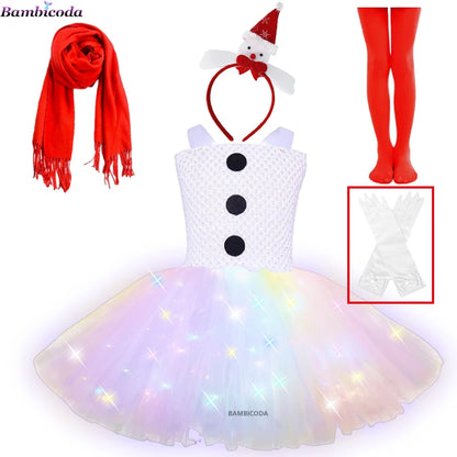 Girls Snowman Cosplay Costume – Fancy Tutu Dress for Stage Shows, Parties, Carnival & Halloween, Ages 3–10Y