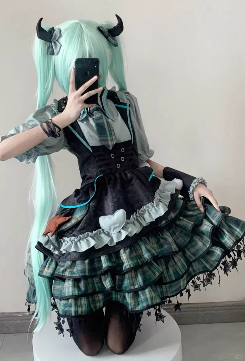 Virtual Singer Miku Cosplay Dress – Kawaii Lolita Performance Outfit (Female Halloween Complete Costume Set)