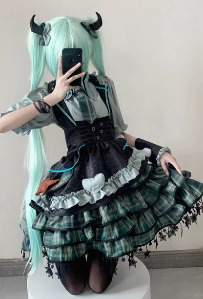 Virtual Singer Miku Cosplay Dress – Kawaii Lolita Performance Outfit (Female Halloween Complete Costume Set)