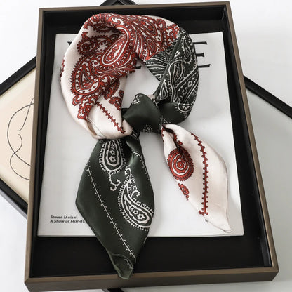 70x70CM Foulard en soie imprimé pour femme – Châle Pashmina carré tendance, tour de cou de luxe, bandeau et bandana décoratif