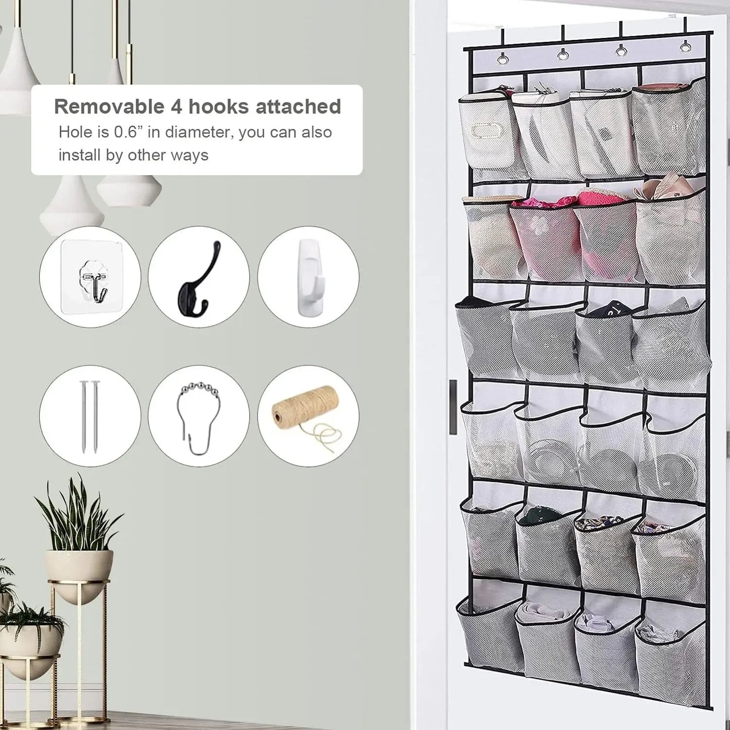 Over-the-Door Shoe Organizer - 12, 14 or 24 Pocket Hanging Shoe Storage with Large Mesh Pockets & 4 Hooks