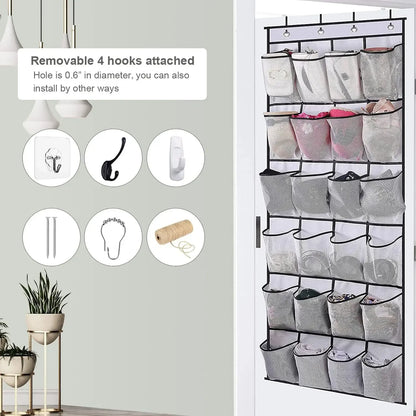 Over-the-Door Shoe Organizer - 12, 14 or 24 Pocket Hanging Shoe Storage with Large Mesh Pockets & 4 Hooks