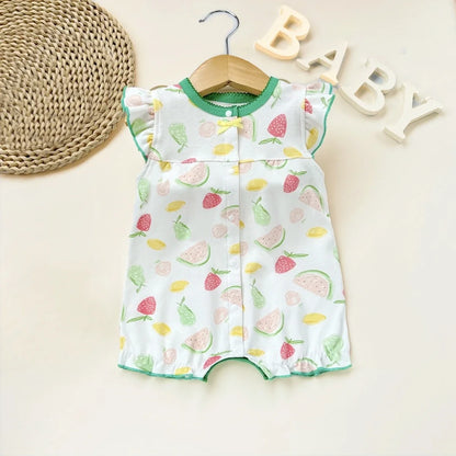 Pelele de verano para bebé recién nacido – Body de manga corta de algodón suave con estampado de dibujos animados para bebés y niñas (3-18 meses)