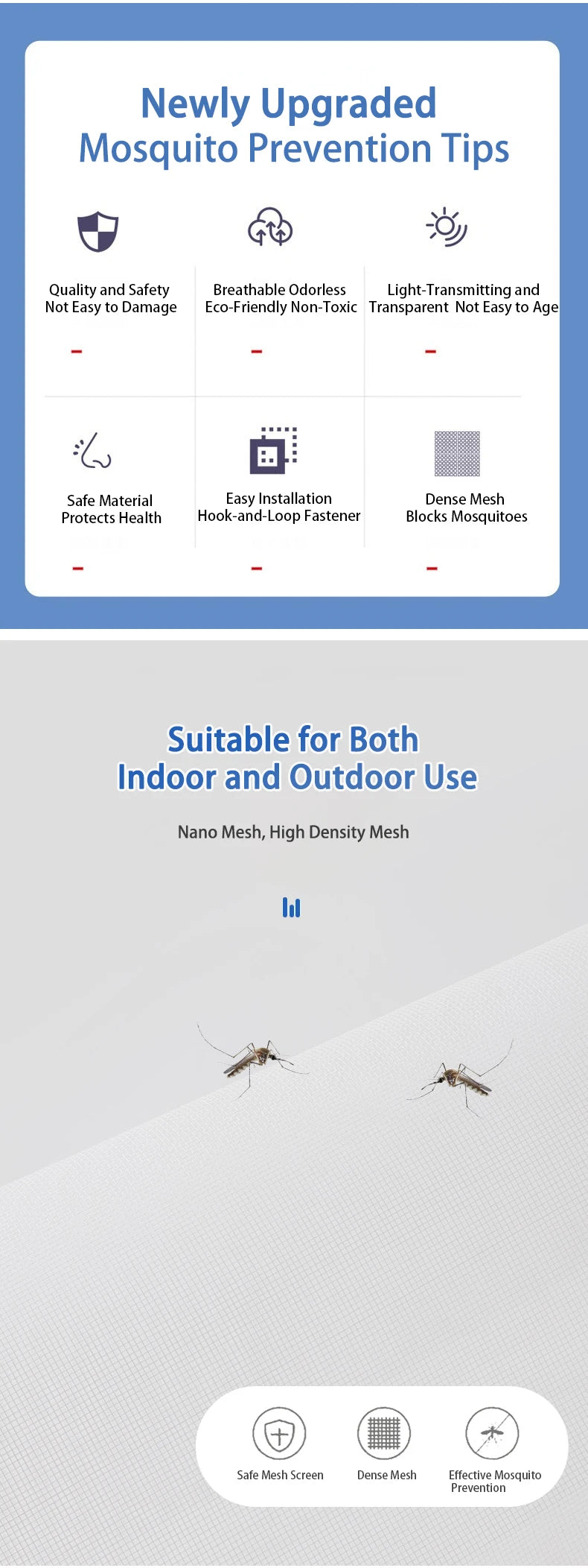 Mosquitera invisible a medida – Malla antinsectos para ventanas y puertas, sin taladros, con cierre de velcro