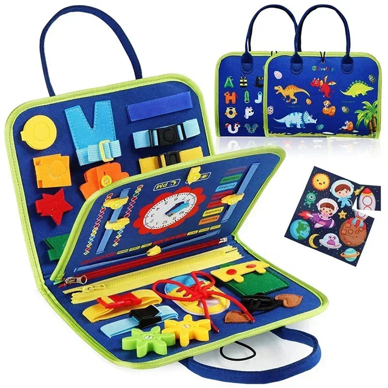 Montessori Felt Busy Board – Kids Travel Quiet Book for Dressing Skills, Sensory Learning & Fine Motor Activities