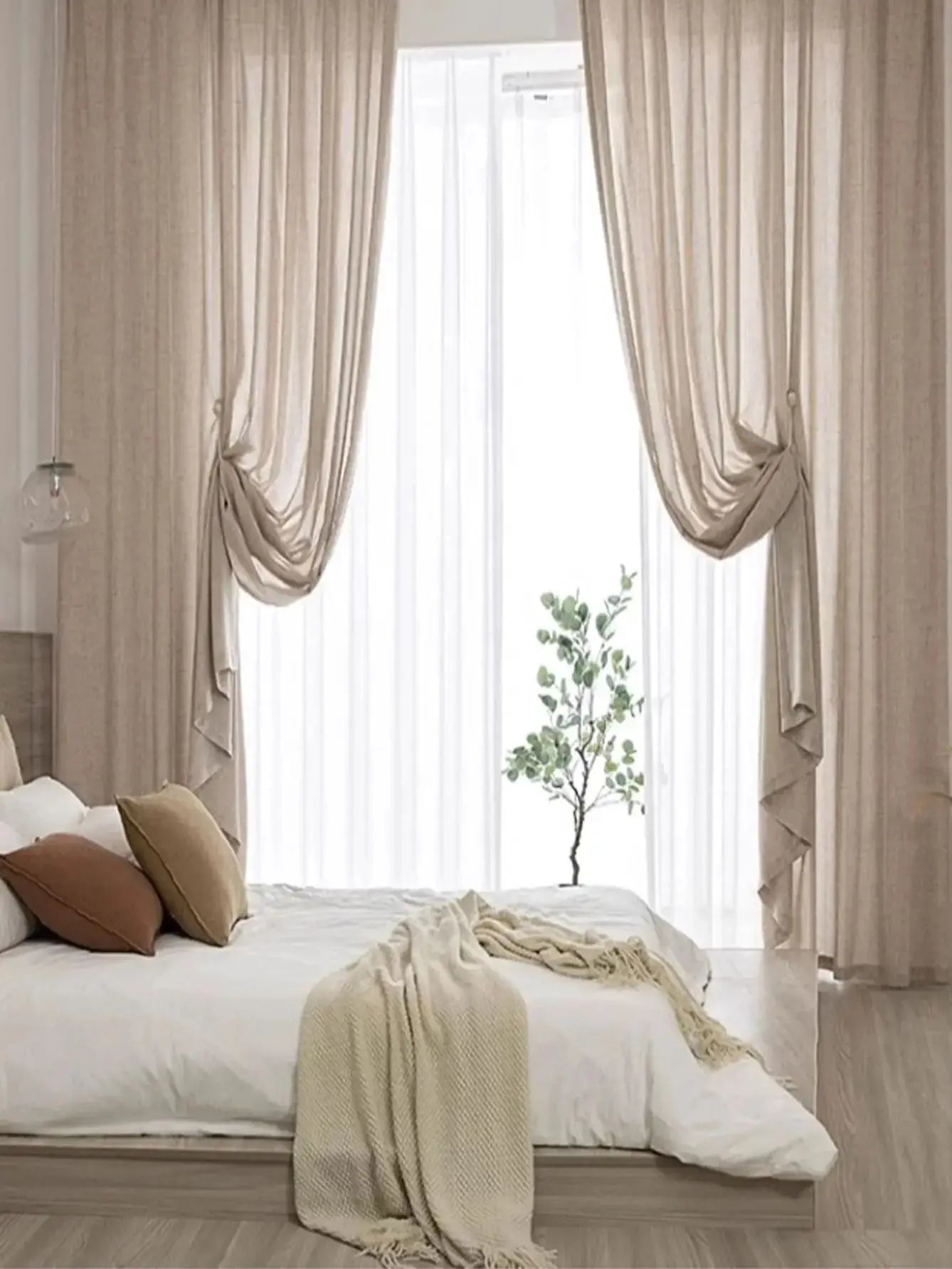 Cortinas de algodón y lino estilo japonés – Paneles de ventana semitraslúcidos para dormitorio y sala de estar