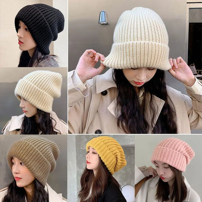 Women's Winter Knitted Beanie Hat – Warm Casual Stacking Bonnet Cap, Solid Color Unisex Hip-Hop Hat for Men & Women