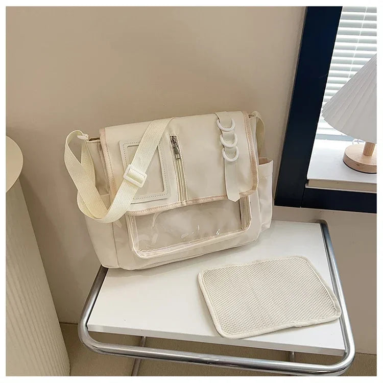 Bolso Bandolera con Lazo Estilo Universitario – Bolso de Hombro de Gran Capacidad para Chicas, Bolso Ita de Moda JK, Bolso de Mano con Acento de Lazo para Libros Escolares, Material Escolar y Uso Diario