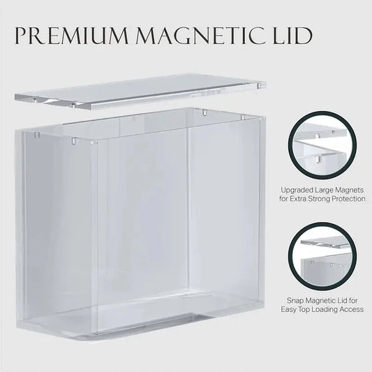 Estuche Expositor de Acrílico de 5 mm para Booster Box – Caja de Almacenamiento Protectora Transparente Apilable con Hebilla Magnética para Cartas TCG