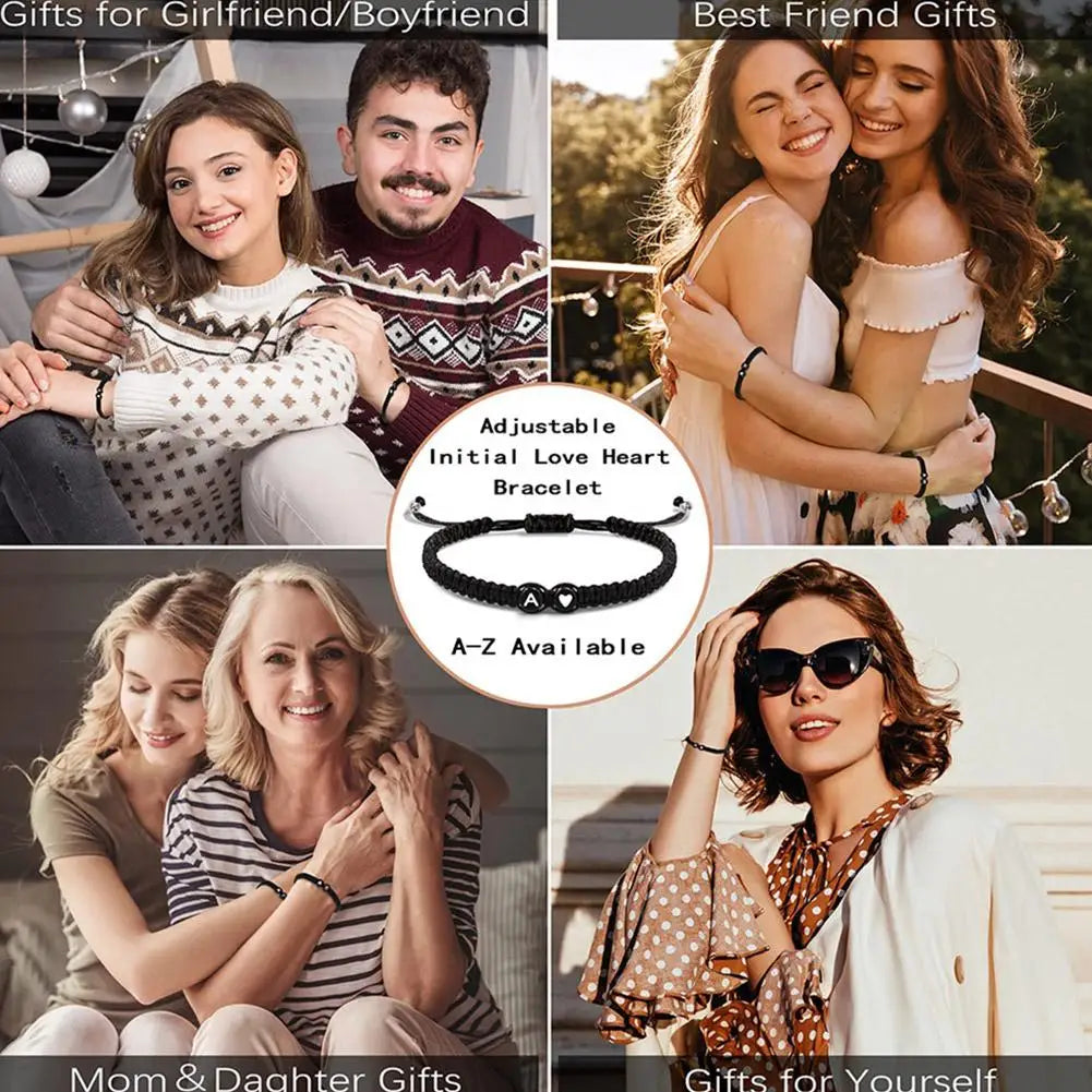 Pulsera Corazón Inicial Personalizada – Pulsera de Cuerda Trenzada Hecha a Mano con Letras de la A a la Z para Hombres y Mujeres | Regalo de Joyería para Parejas y Amigos