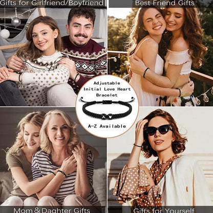 Pulsera Corazón Inicial Personalizada – Pulsera de Cuerda Trenzada Hecha a Mano con Letras de la A a la Z para Hombres y Mujeres | Regalo de Joyería para Parejas y Amigos