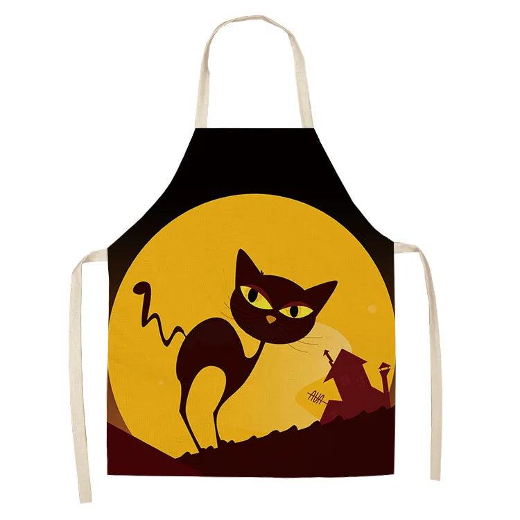 Cute Cartoon Cat Kitchen Apron – Linen Baking & Cooking Apron for Women, Men & Kids, Kitchen Accessories