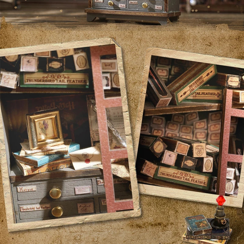 Kit DIY de casita de lectura de madera con luces LED – Artesanía en miniatura de inserción de estantería hecha a mano para decoración del hogar y regalos