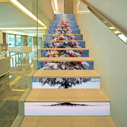 6PCS 18×100CM Christmas Staircase Background Fabric – Holiday Stair Banner Decorations for Christmas Party & Home Decor