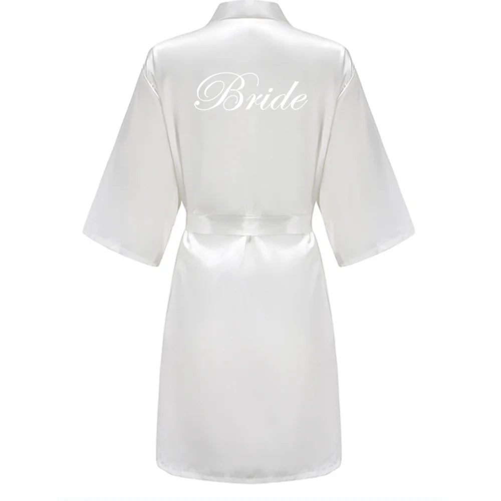Women’s Black Satin Robe – Silky Kimono Bridal Wedding Bridesmaid Loungewear Dressing Gown
