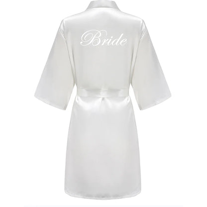 Women’s Black Satin Robe – Silky Kimono Bridal Wedding Bridesmaid Loungewear Dressing Gown