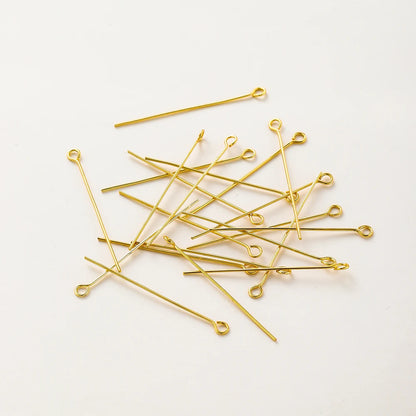 100-Piece 14K & 18K Gold Plated Brass Head Pins Set (16–50mm) – Ball, Flat & Eye Pins for DIY Jewelry Making & Crafts