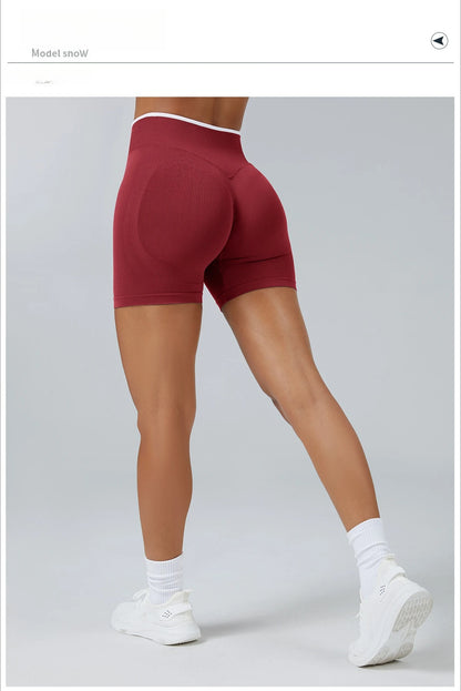 Women’s Seamless High Waist Gym Shorts Color Block Hip Lifting Yoga Running Sports Tight Shorts