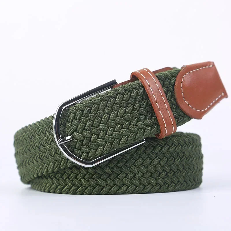 Ceinture élastique tressée unisexe en toile tissée, à boucle ardillon, pour jeans (107/120/130cm)