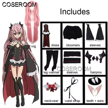 Krul Tepes Cosplay Costume – Seraph of the End Anime Vampire Witch Dress with Wig (Halloween Outfit)