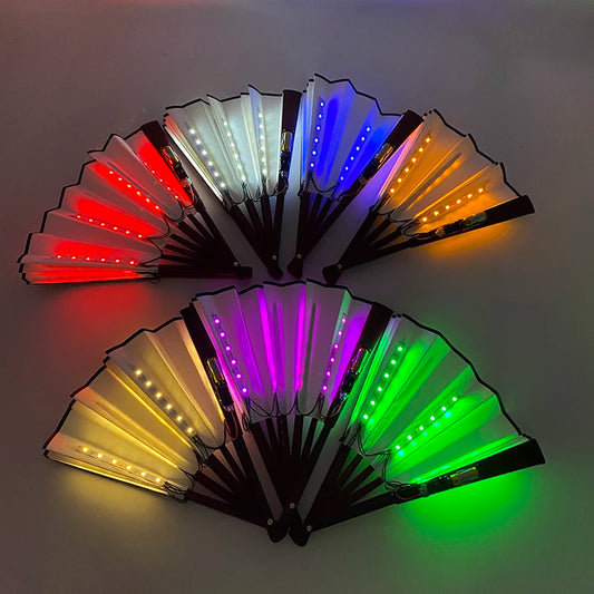 Ventilador de Mano Plegable con Luz LED – Ventilador Luminoso de 10 Pulgadas para Raves, Discotecas, Festivales y Fiestas
