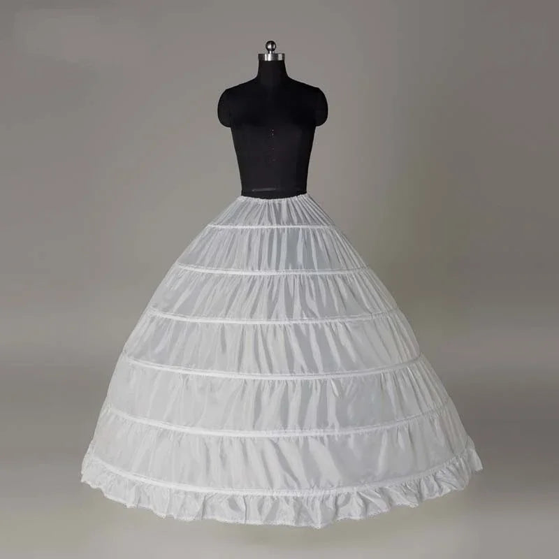 Enagua de boda de crinolina de 6 aros – Enagua larga blanca para vestido de baile, capa de soporte de falda de medio deslizamiento para vestido de novia, accesorios de boda para vestidos de princesa y vestidos formales